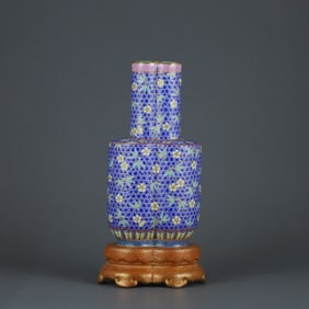 A Exquisite Blue Color Painted Gold Bamboo Pattern Vase