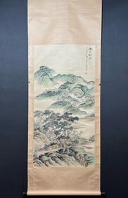 A Chinese Vertical Scroll Ink Painting of Landscape on Paper