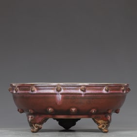 A Exquisite Jun yao Rose Red Glazed Tripod Brush Washer