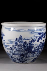 A Exquisite Blue and White Figures Pattern Vat