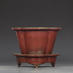 A Set of Exquisite Jun yao Rose Red Glazed Flowerpot