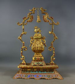 A Exquisite Gilt Bronze Inlaid Gems Lift Beam Vase