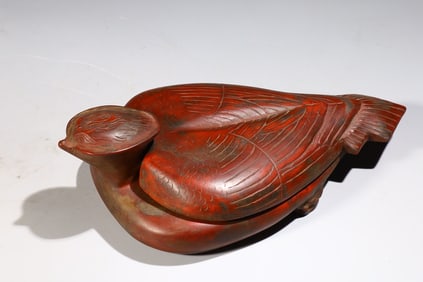 A Exquisite Cinnabar Bird-Shaped Inkstone