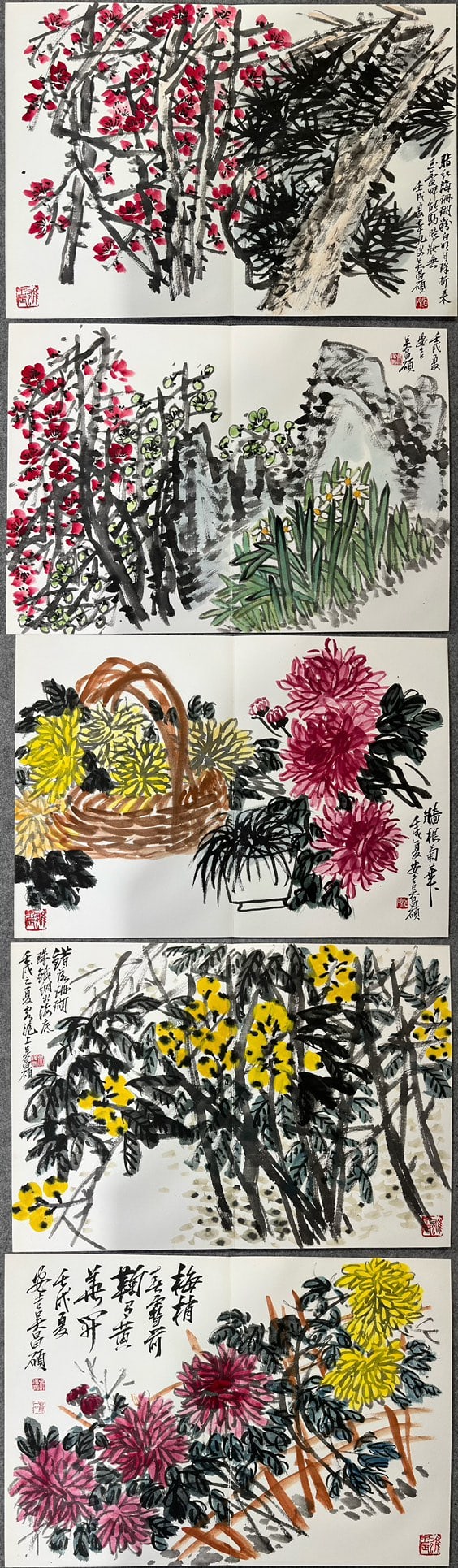 A Chinese Ink Flower Painting Album on Paper: A Chinese Ink Flower Painting Album on Paper,Qing Dynasty, China,Wu Changshuo,Size:17.7inx25.2in(Without frame),17.7inx12.6in 