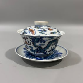 A Exquisite Doucai Bats and Dragon Pattern Cup