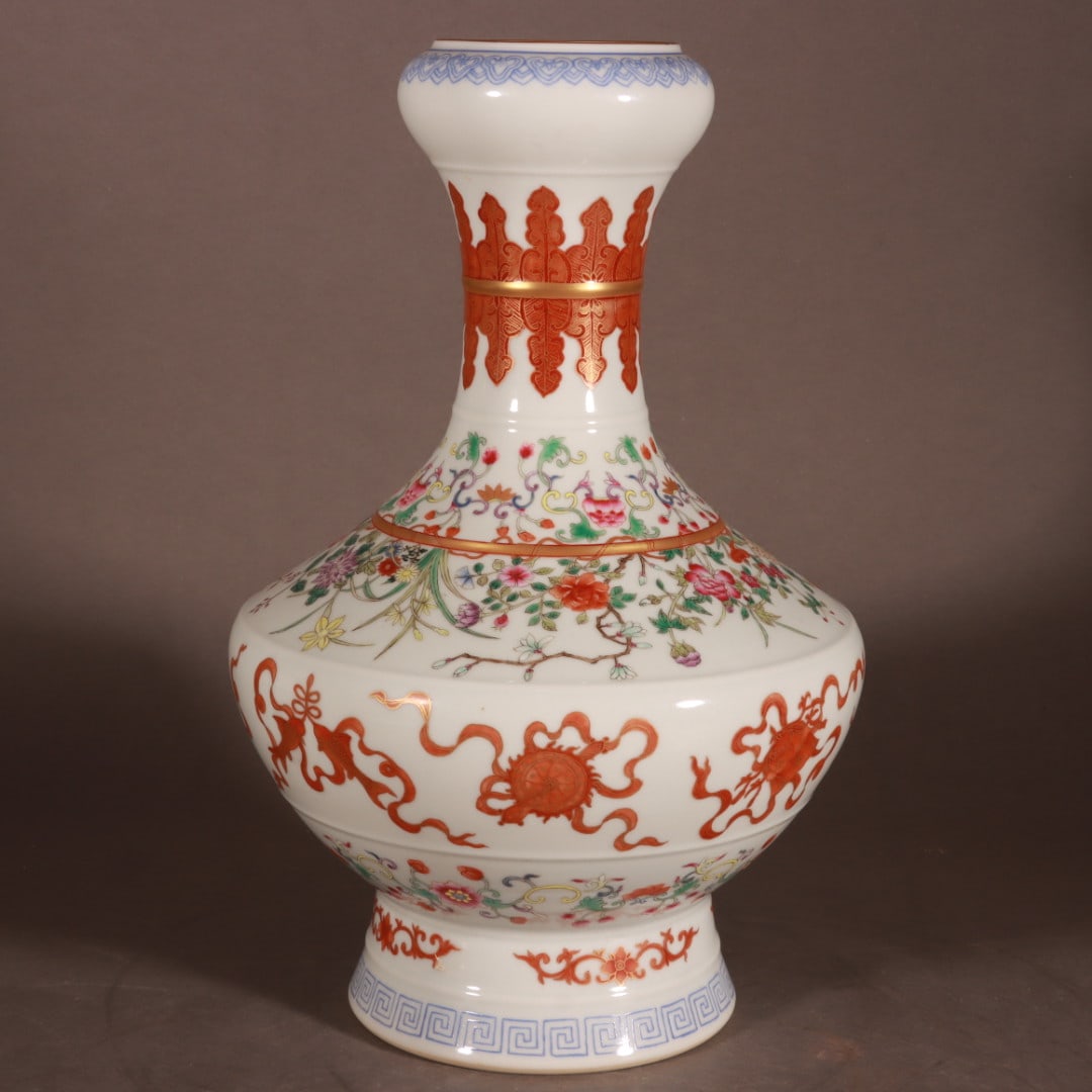 A Rare Famille-Rose Outline in gold Character and Story Pattern Vase: A Rare Famille-Rose Outline in gold Character and Story Pattern Vase ,Qing Dynasty, China,Qianlong Six-character Mark,size:12.8inx9.1in 