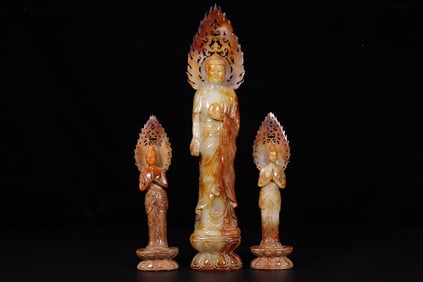 A Set of Exquisite Hetian Jade Buddha Statue Ornament