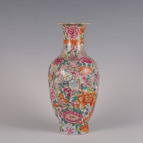 A Rare  Famille Rose Myriad Flowers Pattern Vase