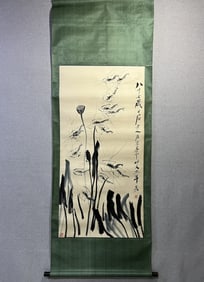 A Chinese Vertical Scroll Ink Shrimp Painting on Paper