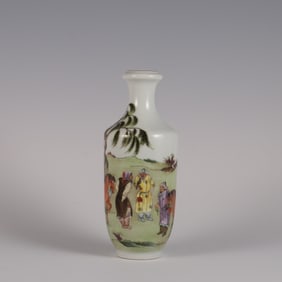 A Rare  Famille Rose Gilded Figure Story Pattern Vase