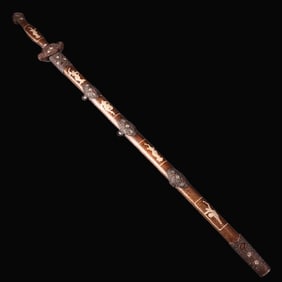 A Exquisite Bronze High-Relief Carved Gilt Silver Weapon Sword