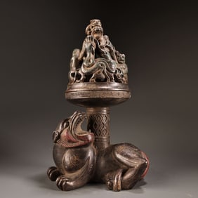 A Exquisite Bronze High-Relief Painted Colored Beast Bottom Censer