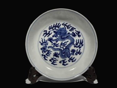 A Exquisite Blue and White Dragon Pattern Plate