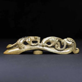 A Exquisite Hotan Jade Dragon and Phoenix Handheld Ornament