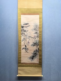 A Chinese Ink Wash Landscape Painting on Paper, Vertical Scroll