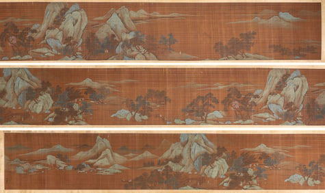 A Chinese Hand Scroll Ink Painting of Landscape on Silk