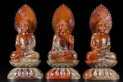 A Set of Exquisite Hotan Jade Buddha Statue Ornament
