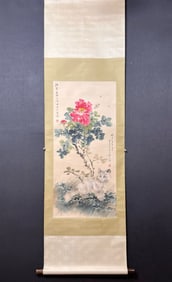 A Chinese Vertical Scroll Ink Flower Painting on Paper