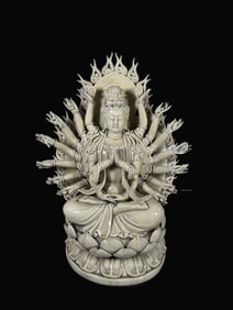 A Exquisite Blanc-De-Chine Statue of Thousand-Armed Avalokitesvara Ornament