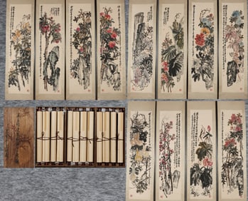 A Set of Chinese Ink Paintings of Flower on Paper