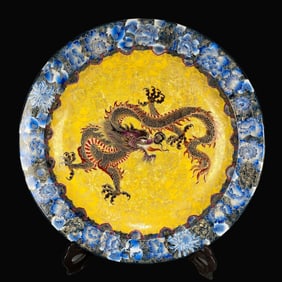 A Exquisite Enamel Cloisonne Dragon and Phoenix Pattern Plate
