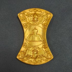 A Exquisite Bronze Gilt Human Pattern Gold Ingot