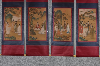 A Set of Chinese Vertical Scroll Ink Paintings of Figures on Paper