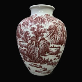 A Exquisite Underglaze-Red Landscape Pattern Jar