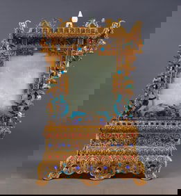 A Exquisite Filigree Gilt Inlaid Hetian Jade Landscape Screen