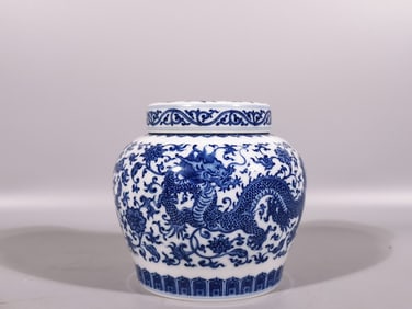 A Exquisite Blue and White Lotus Dragon and Phoenix Pattern Jar