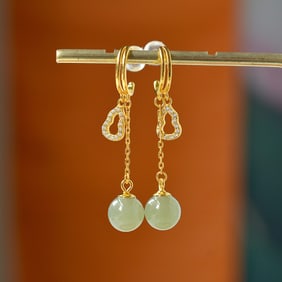 A pair of Exquisite  Silver Inlaid Hotan Jade Gourd-shaped Earring