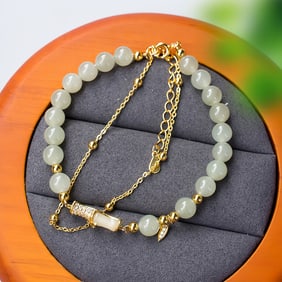 A Exquisite Silver Inlaid Hotan Jade Bead Bracelet