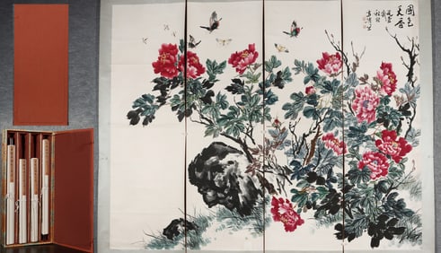 A Set of Chinese Ink Paintings of Flower on Paper