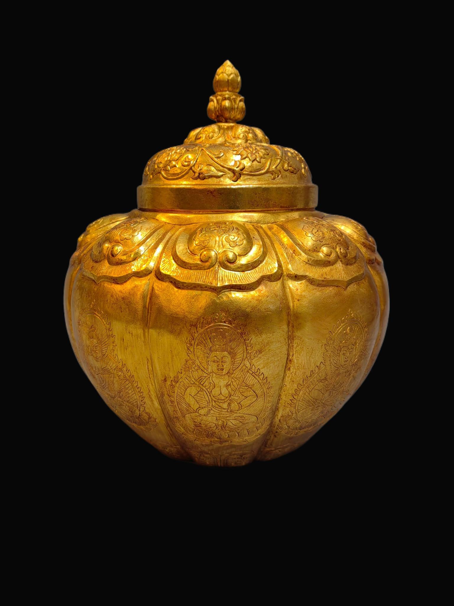 Bronze Gilt Buddha Pattern Jar - 4