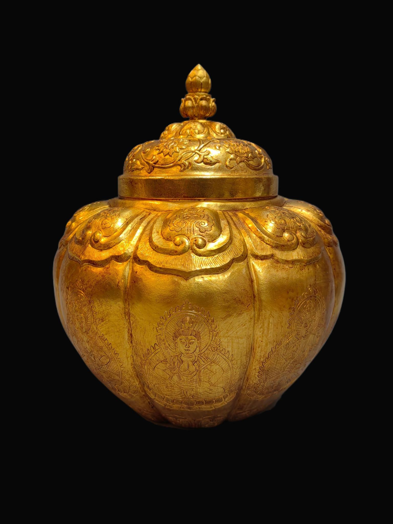 Bronze Gilt Buddha Pattern Jar - 5