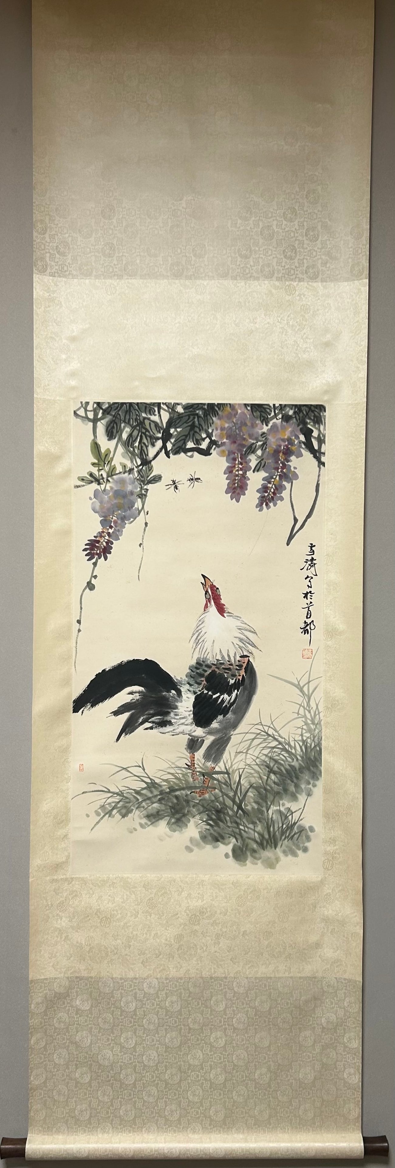 A Chinese Ink Painting of Flowers and Birds on Paper, Vertical Scroll: A Chinese Ink Painting of Flowers and Birds on Paper, Vertical Scroll,Modern and Contemporary Period, China,Wang Xuetao,Size:39.4inx19.7in 