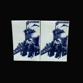 A pair of Exquisite Blue and White Figures Pattern Ornament