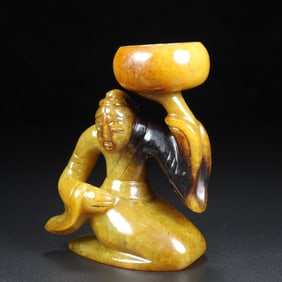 A Exquisite Hotan Jade Human-Shaped Candlestick