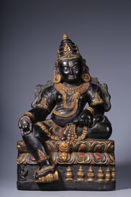 A Solemn Black Stone Gold-painted Statue of Mammon