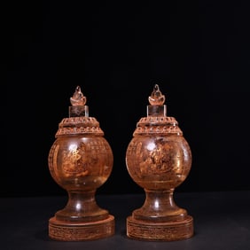 A pair of Exquisite Crystal Carved Scripture Tang Dynasty Relic Jar