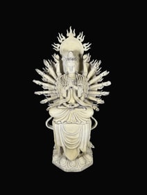 A Exquisite Blanc-De-Chine Statue of Thousand-Armed Avalokitesvara Ornament