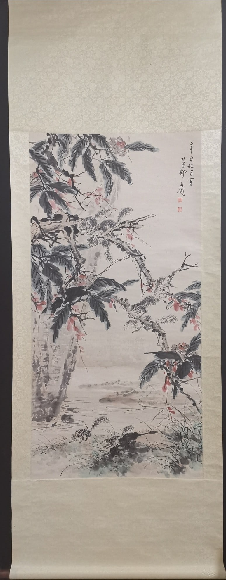 A Chinese Vertical Scroll Ink Painting of Flower on Paper (1 of 9)