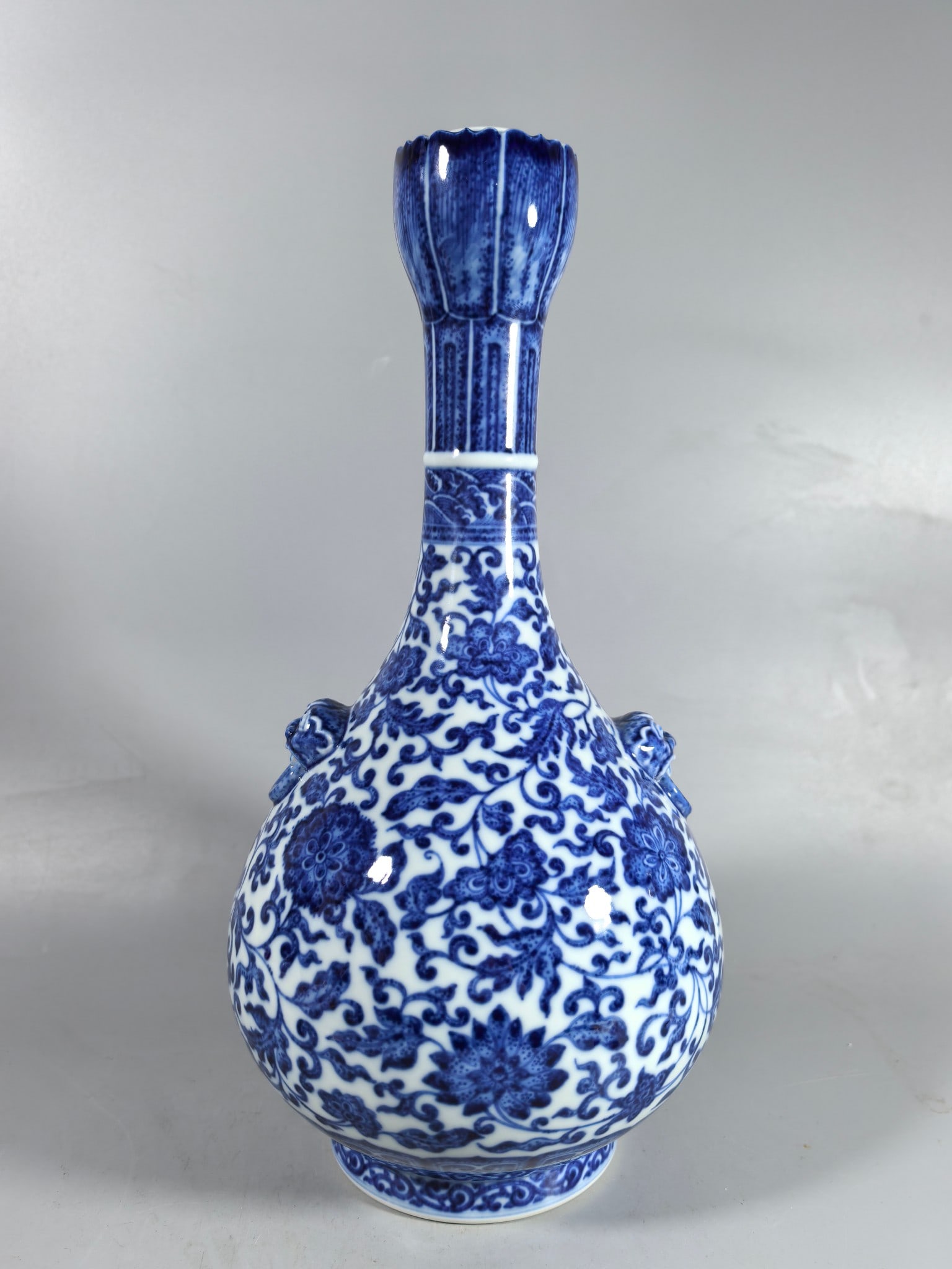 A Exquisite Blue and White Lotus Pattern Vase: A Exquisite Blue and White Lotus Pattern Vase,Qing Dynasty, China,Qianlong Six-character Mark,Size:13.8inx7.1in 