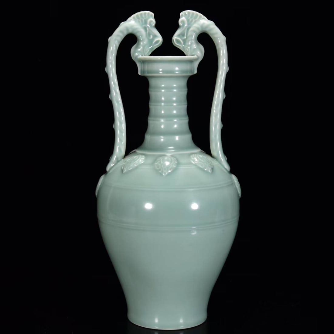 A Rare Pea-Green Glazed Double Dragon Pattern Vase (1 of 9)