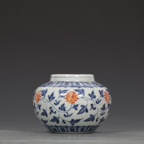 A Exquisite Blue and White Iron-Red Interlocking Lotus Pattern Jar