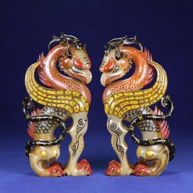 A pair of Exquisite Hetian Jade Auspicious Beast Ornament
