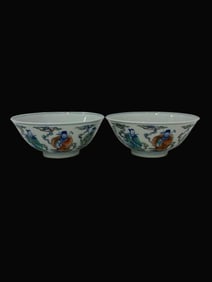 A pair of Exquisite Blue and White Doucai Figures Pattern Bowl