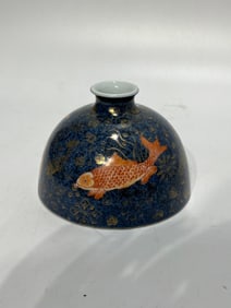 A Exquisite Blue Glaze Painted Gold Fish and Lotus Pattern Vase