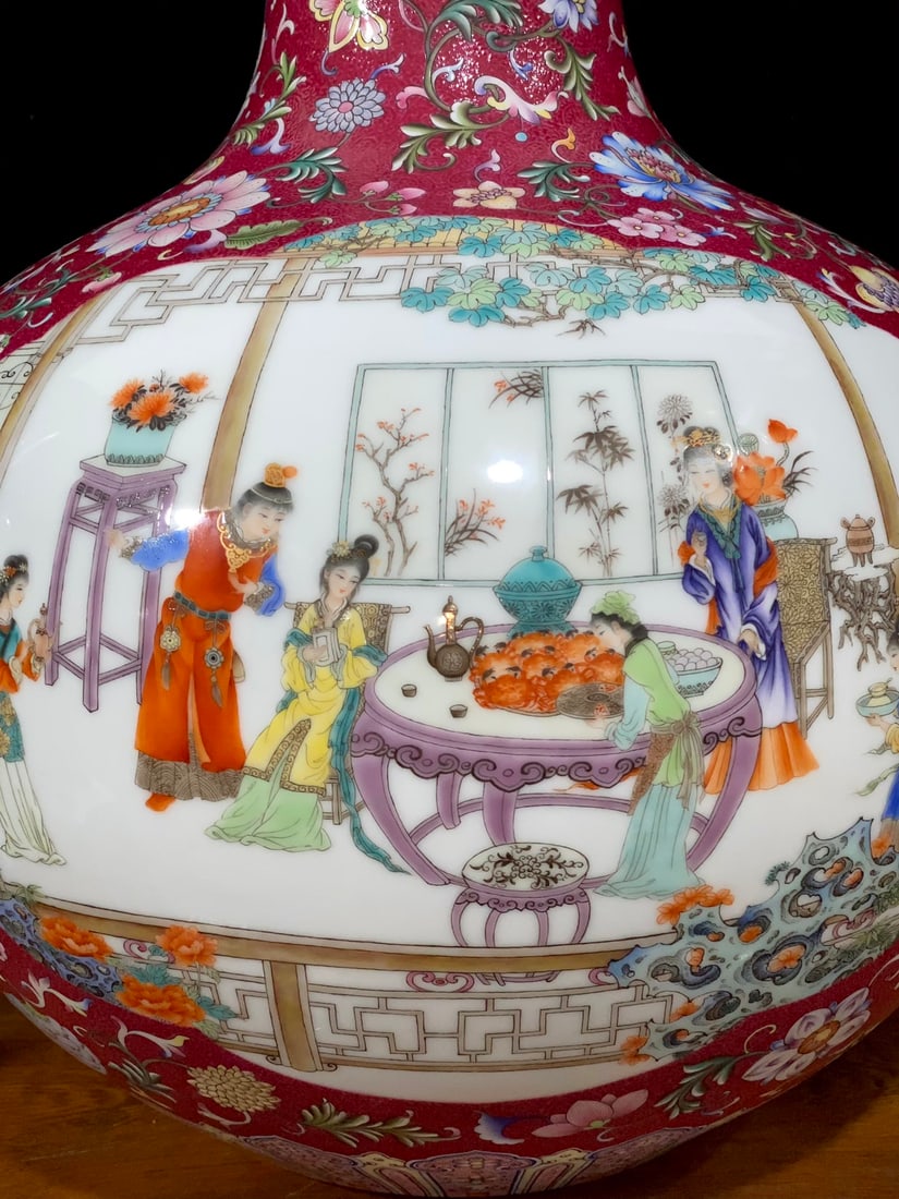 A Exquisite Ruby Red Famille-Rose Figures Pattern Vase - 5