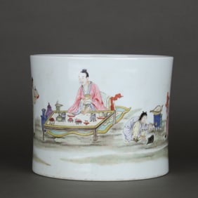 A Exquisite Famille-Rose Character and Story Pattern Brush Pot